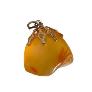 Vintage Agate Rock Charm For Bracelet Or Pendant Amber Orange Color
